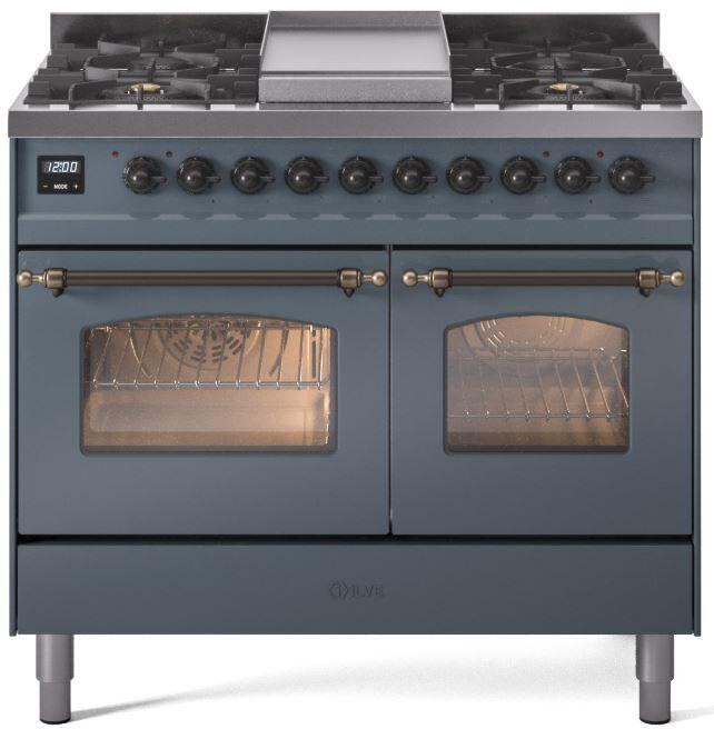 Nostalgie II 40 Inch Dual Fuel Liquid Propane Freestanding Range in Blue Grey with Bronze Trim