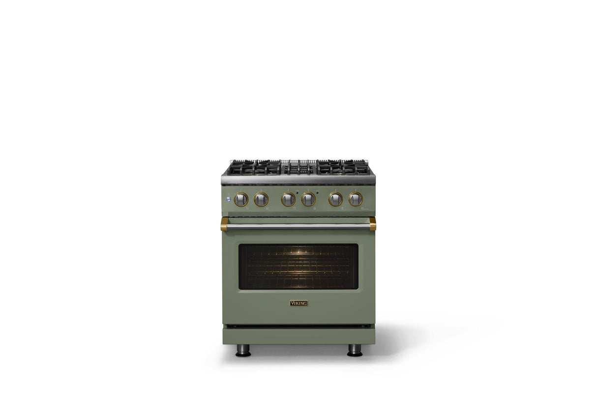 30"W. Dual Fuel Range (Finish: Eucalyptus, Trim: Polished Chrome, Fuel: Propane)