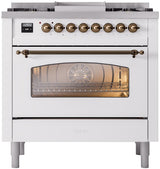 Nostalgie II 36 Inch Dual Fuel Natural Gas Freestanding Range in White with Bronze Trim