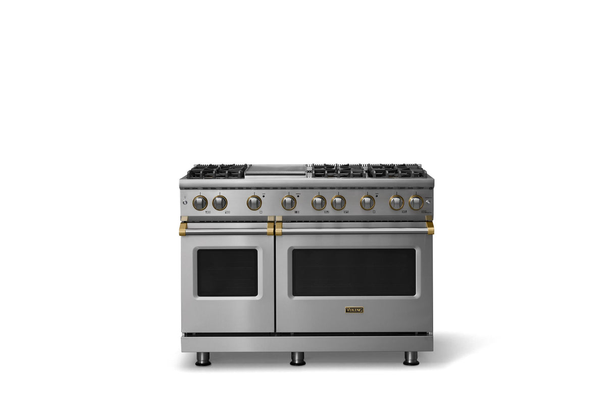 48"W. Sealed Burner Gas Range (Burner: 6g, Finish: Stainless Steel, Trim: Brushed Brass, Fuel: Propane)