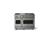 48"W. Sealed Burner Gas Range (Burner: 6g, Finish: Stainless Steel, Trim: Brushed Brass, Fuel: Propane)