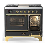 ILVE UMD40FNR3MGG Majestic III 40 inch Dual Fuel Range with 6 Burners and Griddle, Dual Function Burner up to 25,000 BTU (Natural Gas, Triple Glass Door, Graphite Matte, Brass)