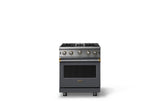 30"W. Open Burner Gas Range (Finish: Cast Black, Trim: Brushed Brass, Fuel: Propane)