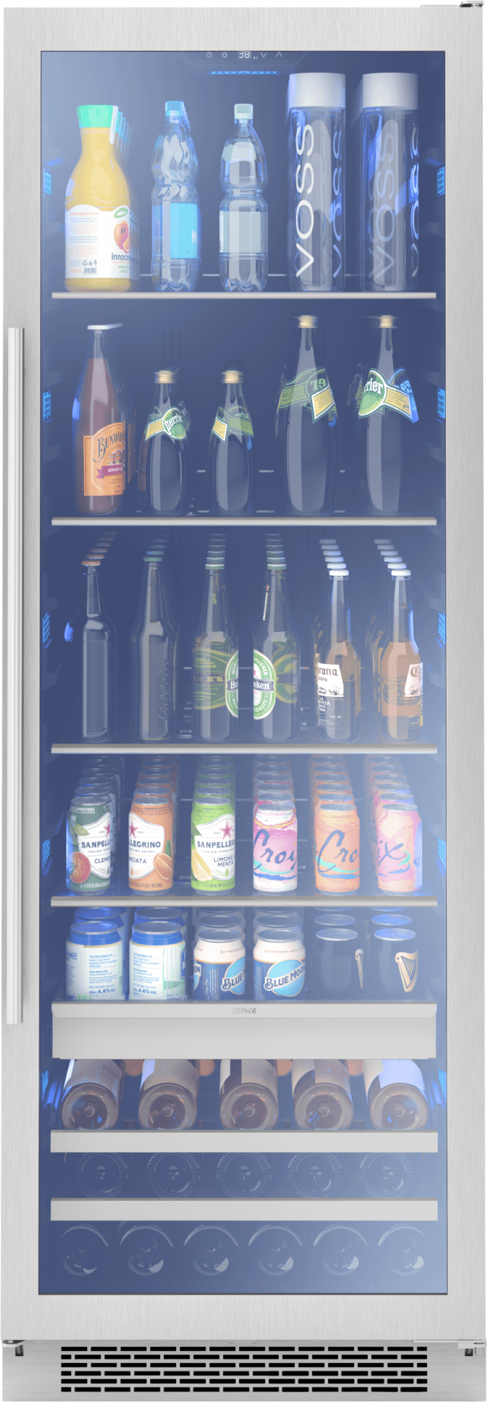 Presrv Beverage Cooler, 24in Full Size, SS+Glass, Reversible Door, 1 Zone