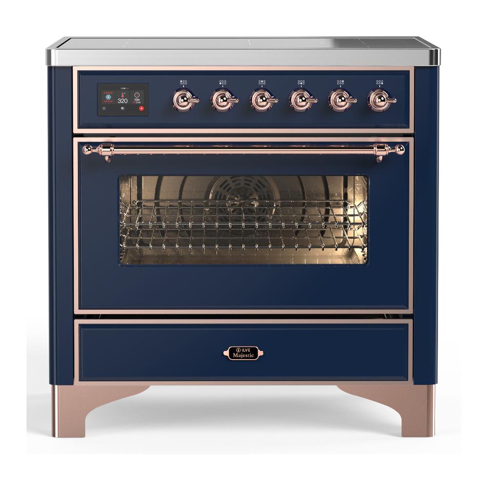 ILVE UMIB36NR3MBP Majestic III 36 inch Induction Range with 6 Elements, 3.5 cu. ft. Total Oven Capacity (Triple Glass Door, Midnight Blue, Copper)
