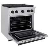 ZLINE Autograph Edition 30 in. 4.2 cu. ft. 4 Burner Gas Range with Convection Gas Oven in DuraSnow' Stainless Steel and Matte Black Accents (SGRSZ-30-MB)