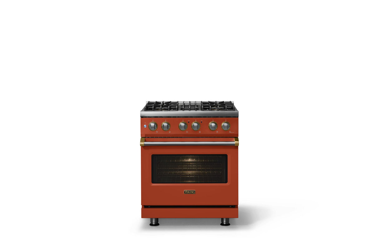 30"W. Dual Fuel Range (Finish: Spiced Cider, Trim: Brushed Brass, Fuel: Natural Gas)