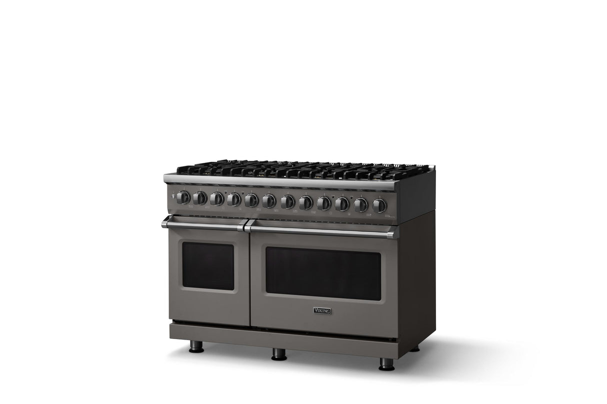 48"W. Dual Fuel Range (Burner: 8b, Finish: Damascus Gray, Trim: Polished Chrome, Fuel: Natural Gas)