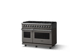 48"W. Dual Fuel Range (Burner: 8b, Finish: Damascus Gray, Trim: Polished Chrome, Fuel: Natural Gas)