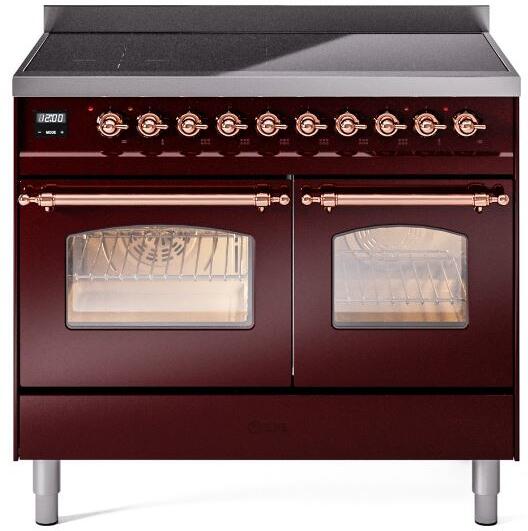 Nostalgie II 40 Inch Electric Freestanding Range in Burgundy with Copper Trim