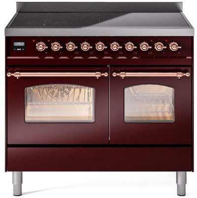 Nostalgie II 40 Inch Electric Freestanding Range in Burgundy with Copper Trim