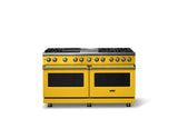 60"W.Dual Fuel Range (Finish: Daffodil, Trim: Brushed Brass, Fuel: Propane)