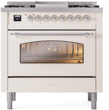 Nostalgie II 36 Inch Dual Fuel Natural Gas Freestanding Range in Antique White with Chrome Trim