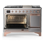 ILVE UM48FQNR3SSP Majestic III 48 inch Dual Fuel Range with 8 Burners and Griddle, Dual Function Burner up to 25,000 BTU (Natural Gas, Solid Door, Stainless Steel, Copper)