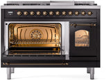 Nostalgie II 48 Inch Dual Fuel Natural Gas Freestanding Range in Glossy Black with Bronze Trim
