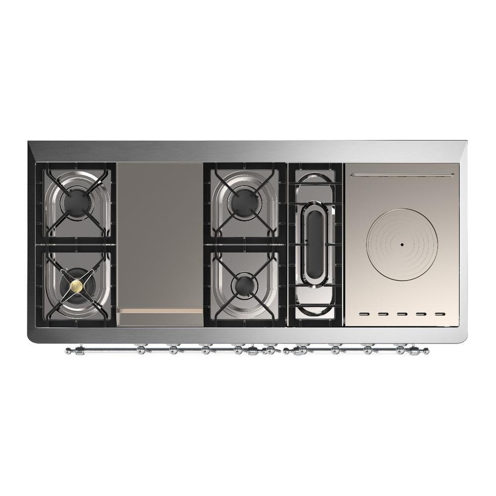 ILVE UM60FSNR3AWCLP Majestic III 60 inch Dual Fuel Range with 7 Burners, Griddle and French Top, Dual Function Burner with up to 25,000 BTU (Liquid Propane, Triple Glass Door, Antique White, Chrome)