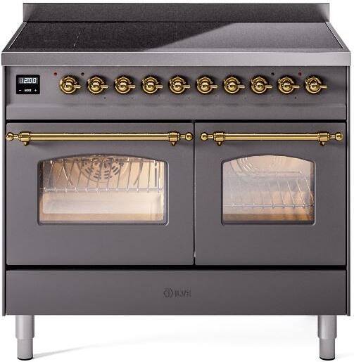 Nostalgie II 40 Inch Electric Freestanding Range in Matte Graphite with Brass Trim