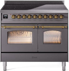 Nostalgie II 40 Inch Electric Freestanding Range in Matte Graphite with Brass Trim