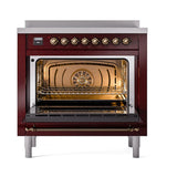 ILVE UNI366QNMPBUB Nostalgie II Noblesse 36 inch Induction Range (Solid Door, Burgundy, Burnished)