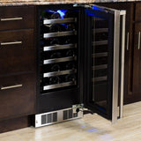 15-In Professional Built-In High Efficiency Single Zone Wine Refrigerator with Door Style - Stainless Steel Frame Glass, Door Swing - Right