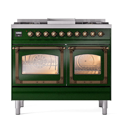 ILVE UND40FNMPEGBLP Nostalgie II Noblesse 40 inch Dual Fuel Range (Liquid Propane, Triple Glass Door, Emerald Green, Burnished)