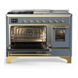 ILVE UM48FSNR3BGG Majestic III 48 inch Dual Fuel Range with 5 Black Brass Burners, Griddle and French Top, Dual Function Burner up to 25,000 BTU (Natural Gas, Triple Glass Door, Blue Grey, Brass)