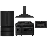 ZLINE Kitchen Package with Black Stainless Steel Refrigeration, 48" Dual Fuel Range and Microwave Drawer (4KPR-RABRH48-MW)