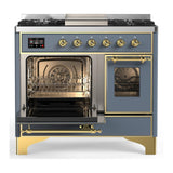 ILVE UMD40FNR3BGG Majestic III 40 inch Dual Fuel Range with 6 Burners and Griddle, Dual Function Burner up to 25,000 BTU (Natural Gas, Triple Glass Door, Blue Grey, Brass)