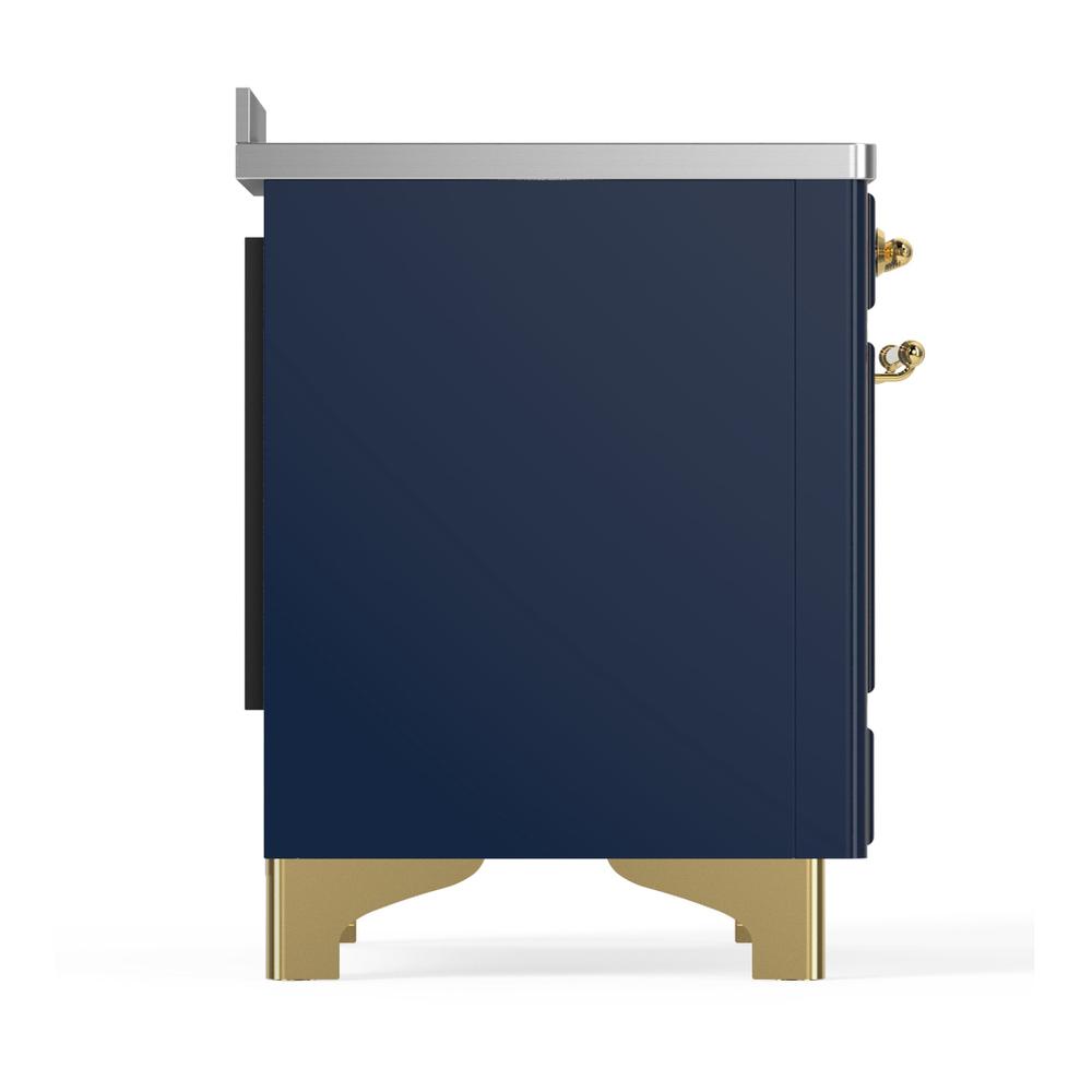 ILVE UMIB48QNR3MBG Majestic III 48 inch Induction Range with 6 Elements, 5.02 cu. ft. Total Oven Capacity (Solid Door, Midnight Blue, Brass)