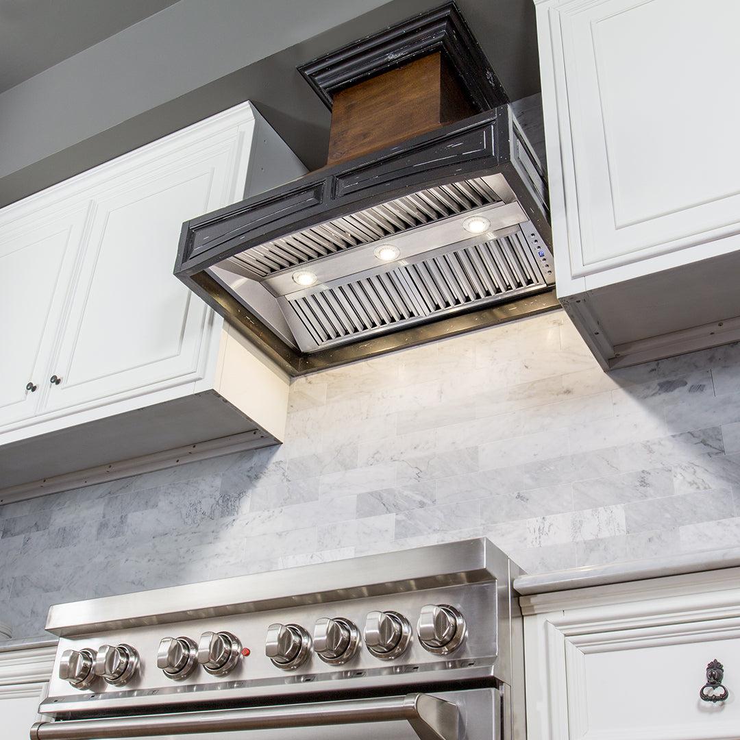 ZLINE Wooden Wall Mount Range Hood in Antigua and Walnut - Includes Remote Motor [Size: 36 Inch]