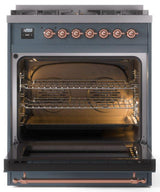 Nostalgie II 30 Inch Dual Fuel Natural Gas Freestanding Range in Blue Grey with Copper Trim