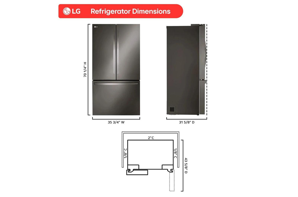 36" Wide, 27 cu ft. 3 Door French Door, C/Depth Refrigerator with Internal Water Dispenser, PrintProof Black Stainless Steel