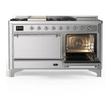 ILVE UM60FSQNR3SSC Majestic III 60 inch Dual Fuel Range with 7 Burners, Griddle and French Top, Dual Function Burner with up to 25,000 BTU (Natural Gas, Solid Door, Stainless Steel, Chrome)