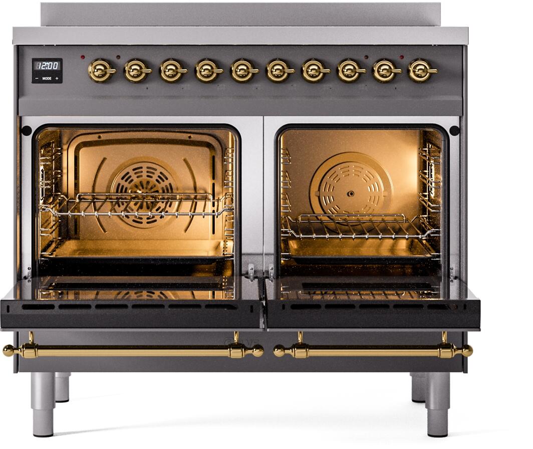Nostalgie II 40 Inch Electric Freestanding Range in Matte Graphite with Brass Trim