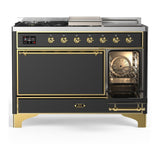 ILVE UM48FSQNR3MGGLP Majestic III 48 inch Dual Fuel Range with 5 Black Brass Burners, Griddle and French Top, Dual Function Burner up to 25,000 BTU (Liquid Propane, Solid Door, Graphite Matte, Brass)