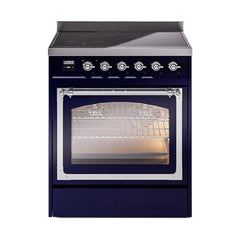 ILVE UNI304NMPMBC Nostalgie II Noblesse 30 inch Induction Range (Triple Glass Door, Midnight Blue, Chrome)