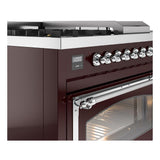 ILVE UN48FSNMPBUCLP Nostalgie II Noblesse 48 inch Dual Fuel Range (5 Sealed Burners + Griddle + French Top, Liquid Propane, Triple Glass Door, Burgundy, Chrome)