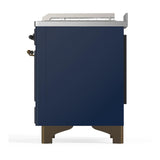 ILVE UM48FSQNR3MBBLP Majestic III 48 inch Dual Fuel Range with 5 Black Brass Burners, Griddle and French Top, Dual Function Burner up to 25,000 BTU (Liquid Propane, Solid Door, Midnight Blue, Burnished)