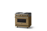 36"W. Dual Fuel Range (Burner: 4g, Finish: Golden Hour, Trim: Brushed Brass, Fuel: Propane)