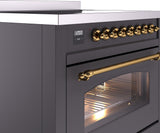 Nostalgie II 36 Inch Electric Freestanding Range in Matte Graphite with Brass Trim