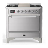 ILVE UM36FQNR3SSCLP Majestic III 36 inch Dual Fuel Range with 6 Black Brass Burners and Griddle, Dual Function Burner up to 25,000 BTU (Solid Door, Stainless Steel, Chrome, Liquid Propane)