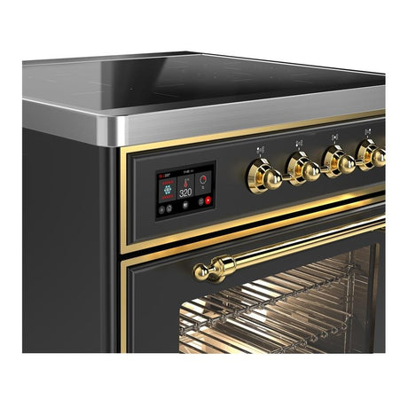 ILVE UMIB30NR3MGG Majestic III 30 inch Induction Range with 4 Elements, 4 cu. ft. Oven Capacity (Triple Glass Door, Graphite Matte, Brass)