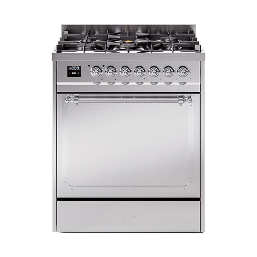 ILVE UN30QNMPSSCLP Nostalgie II Noblesse 30 inch Dual Fuel Range (Liquid Propane, Solid Door, Stainless Steel, Chrome)