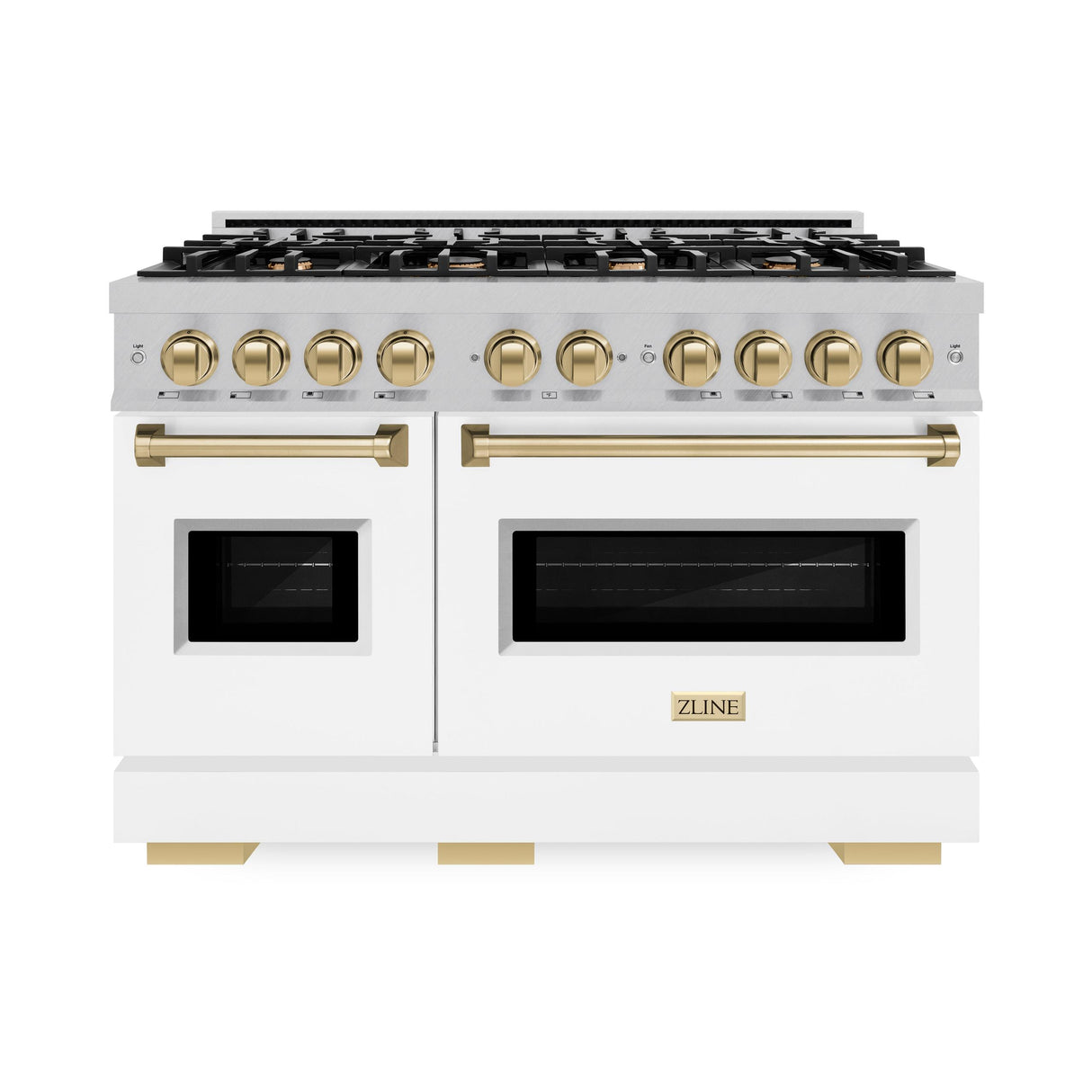 ZLINE Autograph Edition 48 in. 6.7 cu. ft. Classic Double Oven Dual Fuel Range with 8 Burner Gas Cooktop in DuraSnow' Stainless Steel with Black Matte Doors and Champagne Bronze Accents (CDRSZ-BLM-48-CB)