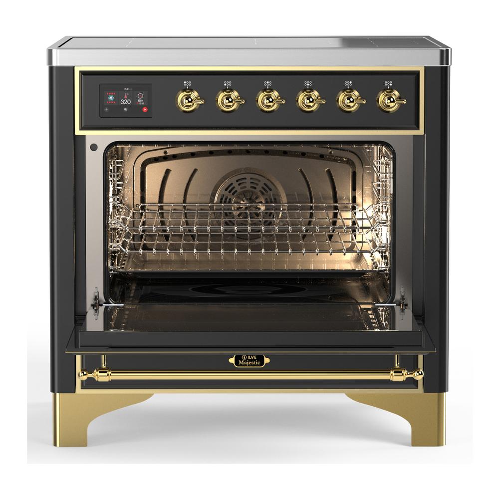 ILVE UMIB36QNR3MGG Majestic III 36 inch Induction Range with 6 Elements, 3.5 cu. ft. Total Oven Capacity (Solid Door, Graphite Matte, Brass)