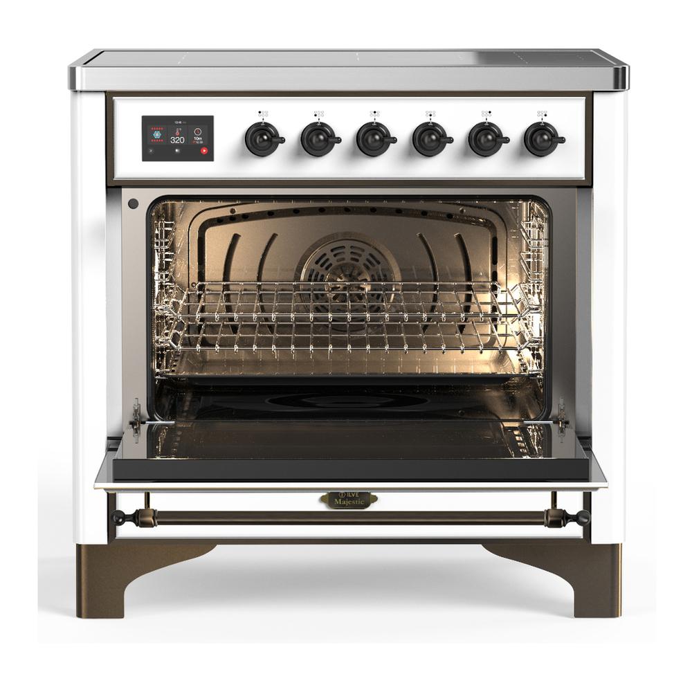 ILVE UMIB36NR3WHB Majestic III 36 inch Induction Range with 6 Elements, 3.5 cu. ft. Total Oven Capacity (Triple Glass Door, White, Burnished)