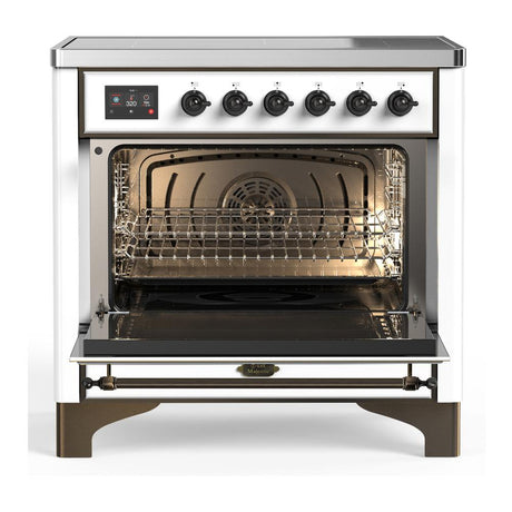 ILVE UMIB36NR3WHB Majestic III 36 inch Induction Range with 6 Elements, 3.5 cu. ft. Total Oven Capacity (Triple Glass Door, White, Burnished)