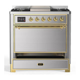 ILVE UM36FQNR3SSGLP Majestic III 36 inch Dual Fuel Range with 6 Black Brass Burners and Griddle, Dual Function Burner up to 25,000 BTU (Solid Door, Stainless Steel, Brass, Liquid Propane)