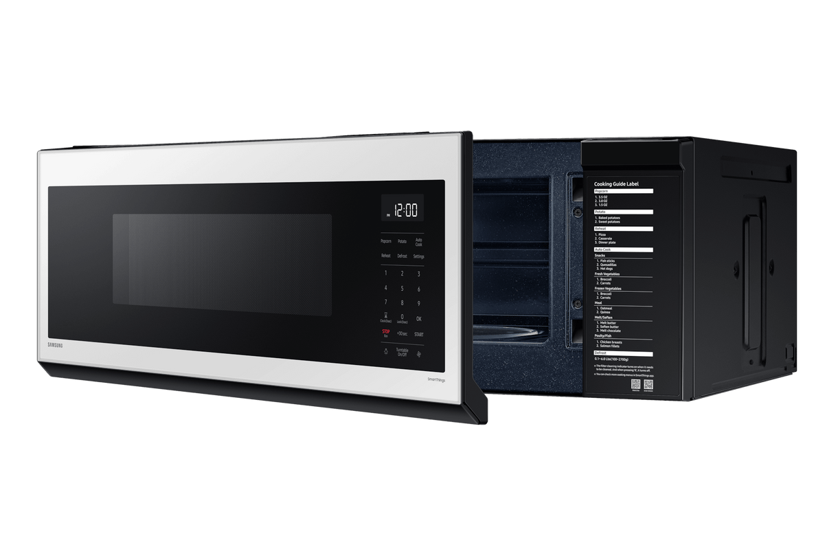 1.1 cu. ft. Bespoke Smart SLIM Over-the-Range Microwave with 400 CFM Hood Ventilation, Wi-Fi & Voice Control in White Glass