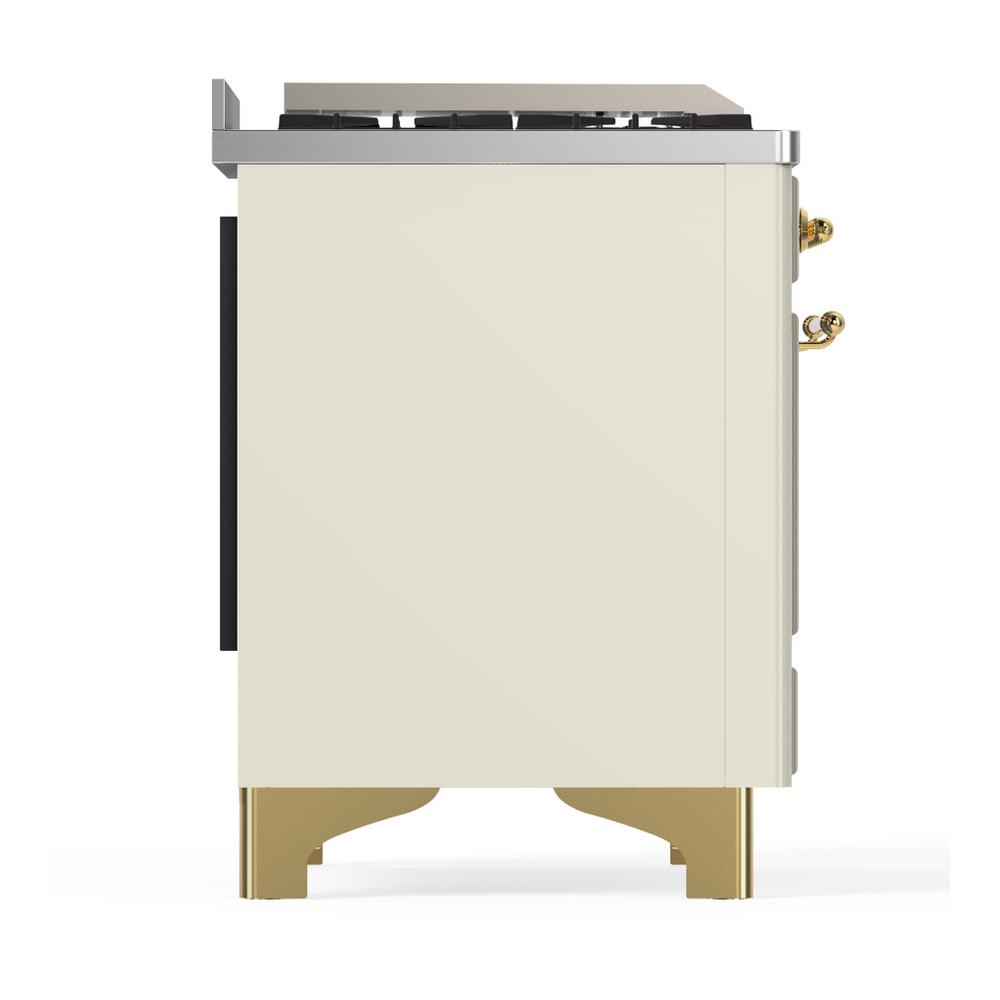 ILVE UM60FSNR3AWGLP Majestic III 60 inch Dual Fuel Range with 7 Burners, Griddle and French Top, Dual Function Burner with up to 25,000 BTU (Liquid Propane, Triple Glass Door, Antique White, Brass)